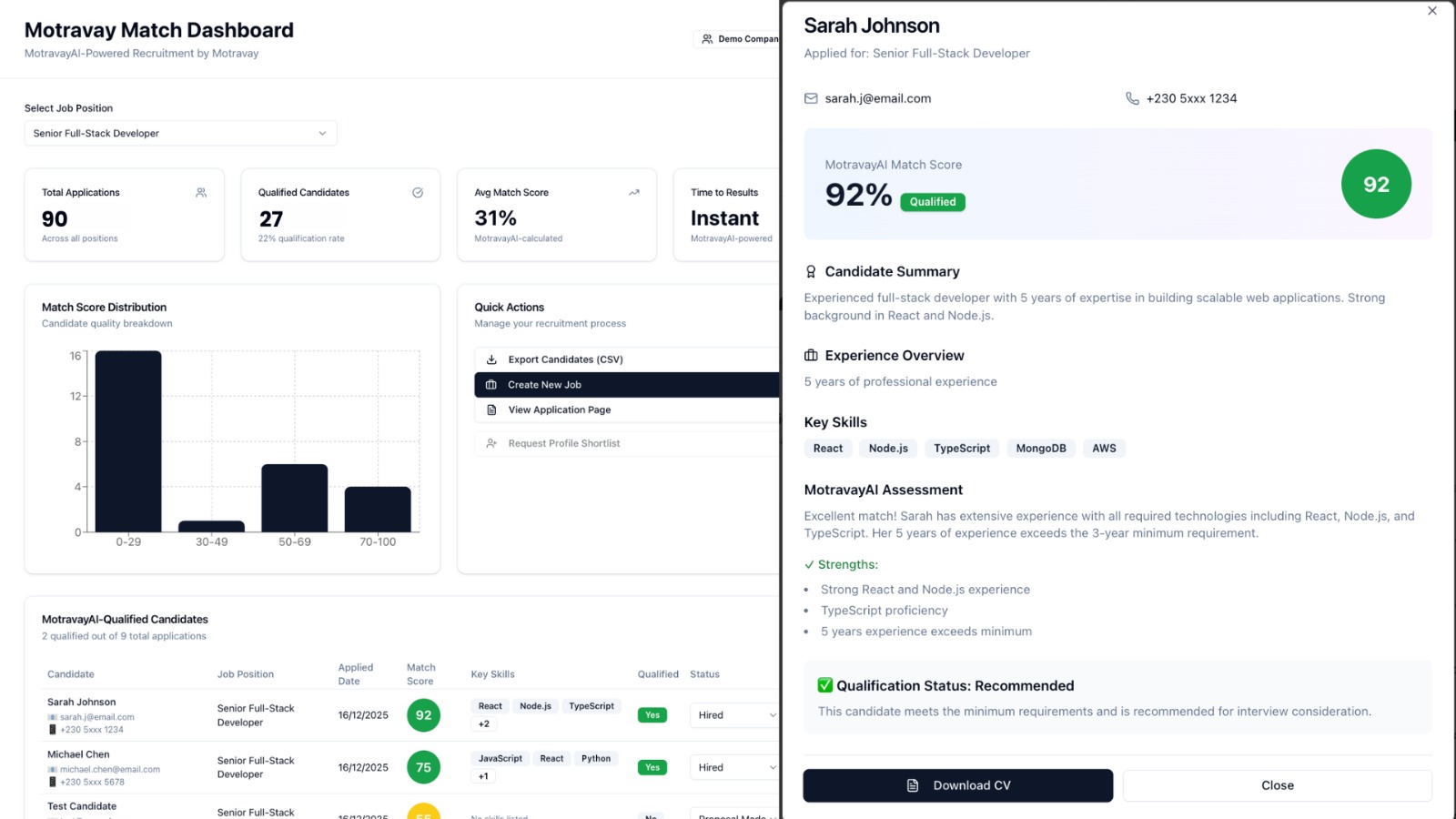 Motravay Match Dashboard